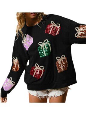 Glitter Christmas Sweatshirt for Women | Oversized Ugly Xmas Sweater